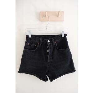 AGOLDE Black Size 24 Loose Fit High Waist Vtg Short Button Fly Rolled Raw Hem